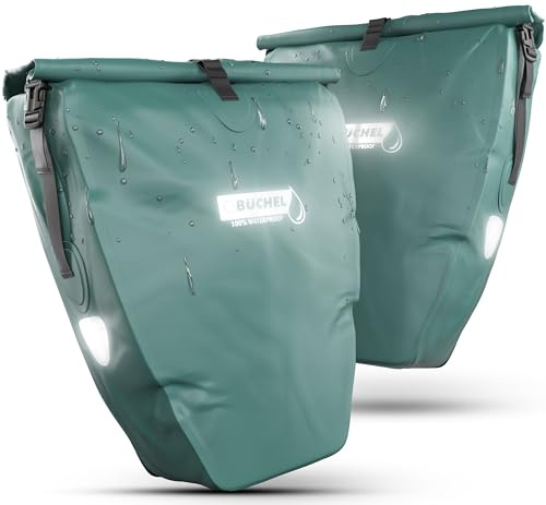 Büchel Fahrradtasche für Gepäckträger, 2er Set, 25.4 L - 100 Prozent Wasserdicht, mit Tragegriff und Schultergurt, fahrradtasche, gepäckträgertasche, Fahrrad Taschen hinten