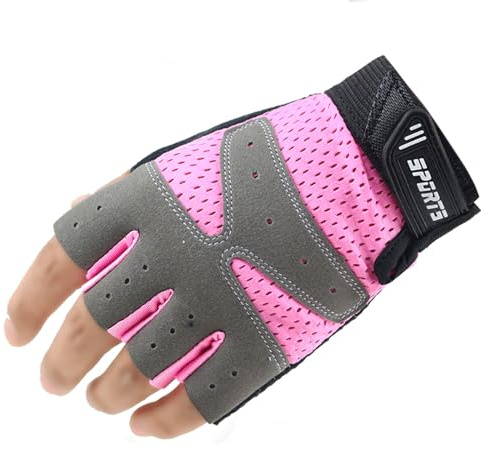 Girls Fingerless Bike Gloves, Sport Gloves for 5-12 Year Girls Monkey Bars Rock Climbing Work Out Cycling Biking (Pink, Medium for 9-12 Y)
