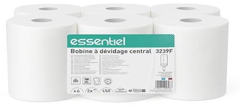 Essuie-Mains en Papier Centrefeed – 6 Rouleaux x 450 Feuilles – 2 Épaisseurs Recyclé – Format Économique – Feuilles 30x20 cm – Usage Pro & Domestique – Hygiène Rapide & Efficace
