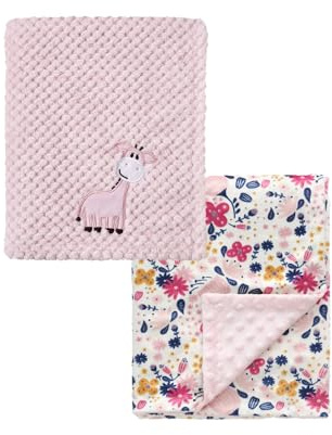CREVENT 2 stycken 75 cm x 100 cm söt, gosig, fluffig, varma babyfiltar för småbarn, sängkläder, barnsäng, barnvagn – giraff + blomma