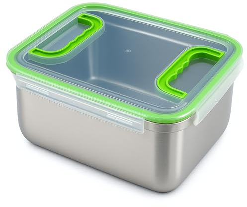 immer Contenedor de acero inoxidable 18/8 – 100% hermético y a prueba de fugas, apto lavavajillas, horno hasta 250°C, gran recipiente alimentario para marinar, fermentar masas y meal prep (6L)