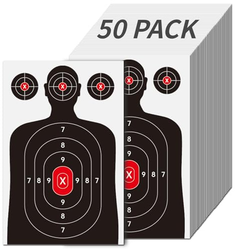 qaeuydu 50-Pack Silhouette Paper Shooting Targets for Range - 14x22 Inch Red Bullseye Gun Accessories for Handgun, Pistol, Rifle, BB & Airsoft - Reinforced Crease-Resistant Packaging (50-Pack Single)