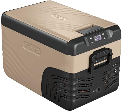 Yolco KX30 Sand kompressor kylbox 28 l dubbel zon -20 °C till +20 °C, 12/24 V & 230 V, Bluetooth-app, bärbar kylbox för bil, för camping, Vanlife och resor