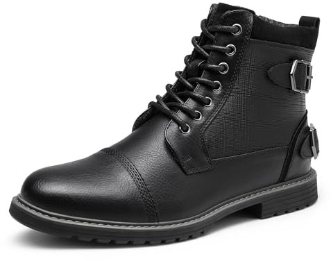 Bruno Marc Herren Motorrad Stiefel Motorradschuhe Herren Schnürstiefel Boots Kunstlederstiefel Chukka Boots Zipper Closure Biker Boots Herren,Size 44.5,Schwarz,Philly_10