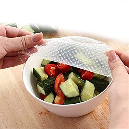 BININBOX Reusable Cling Film Flexible Silicone Food Stretch Lids Bowl Covers Wraps 4 Pack