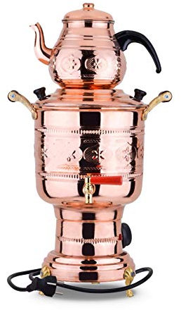 Samovar - Juego de tetera de cobre de 220 V, funciona eléctricamente, hecho a mano, cobre real Samovar