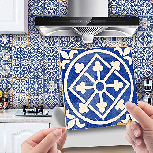 Hiser Adesivi per Piastrelle da Cucina Stile Marocchino retrò di Lusso 24 Pezzi Impermeabile Adesivo da Parete Autoadesivo Decorativo per Cucina Bagno Decorazioni Casa (mediterraneo,15x15cm)