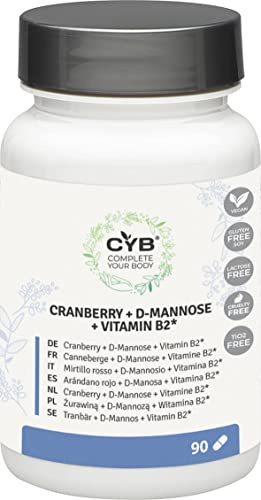 CYB | D Mannosio 2000 mg e Mirtillo Rosso con Vitamina B2-90 Compresse - Proantocianidina - Estratto di Mirtilli - Vitamine e Integratori Vegani per Tutti i Giorni