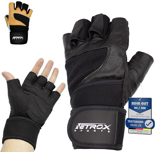 NetroxSports - Trainingshandschuhe mit Handgelenkbandage für Krafttraining Kraftsport - Fitness Handschuhe Gym mit Handgelenkschutz Herren & Damen - Sporthandschuhe Fitnesshandschuhe Sport Training