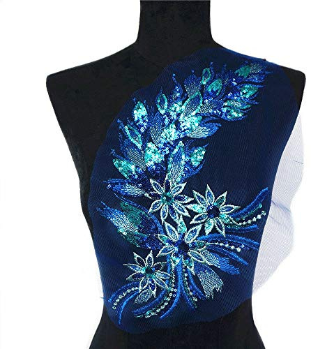 Yulakes Pailletten Federschwanz Applikationen Aufnäher Bügelbild Aufbügler Bügeleisen auf Patches Pailletten-Stickerei Applikation für Kleidung zum Aufnähen DIY Design Verzierungen (Blau)