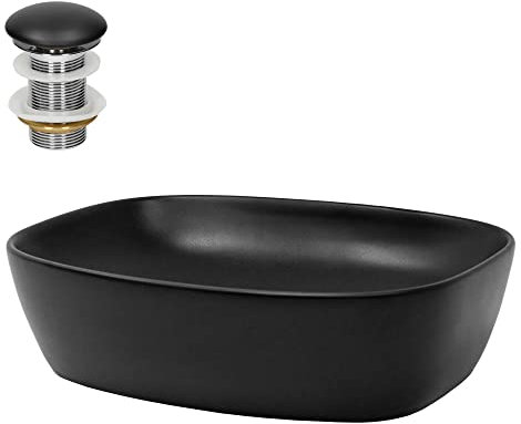 ML-Design Waschbecken aus Keramik Schwarz 505x385x140 mm mit Ablaufgarnitur, Abgerundeten Ecken, Aufsatzwaschbecken, Moderne Waschtisch Waschschale Waschplatz Handwaschbecken, für Badezimmer/Gäste-WC