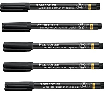 Staedtler Stylo pour film Lumocolor special pointe F, 5 marqueurs permanents résistants à l'eau en noir, épaisseur de trait env. 0,6 mm