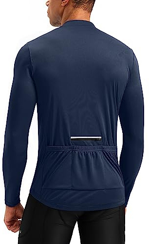 Men's Cycling Jersey Moisture Wicking Long Sleeve UPF Half Zip Riding Bike UPF SPF UV Biking Bicycle Mountain Road Biker Cycle Sun Protection Shirts for Men Zipper Pockets(Navy,L)