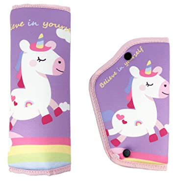 Kinder Auto Gurtpolster, Auto Gurtschutz Gürtelkissen Schutzkissen Abnehmbar Ideal für jeden Gurt Autositzerhöhungen Kinder Fahrradanhänger Flugzeug Fahrrad (Rainbow Unicorn)