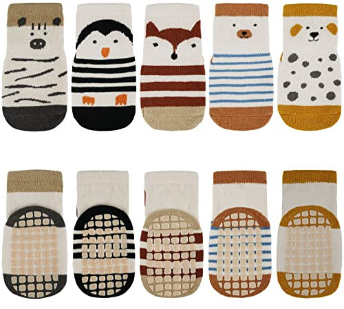 Vicloon rutschfeste Socken für Baby, 5 Paar Baby Socken Baumwolle, Kleinkind Socken Baby, Kinder Anti Rutsch Socken for Babies Toddlers and Kids