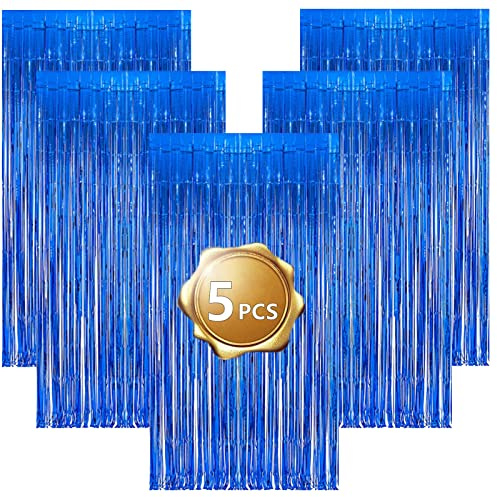 Eowppue Tenda Lametta Blu Scintillante, 5 Pezzi Di Tende Lametta Con Frange In Lamina, Tenda Piena E Luminosa Per Matrimonio, Fidanzamento, Doccia Nuziale, Compleanno, Festa Di Addio Al Nubilato