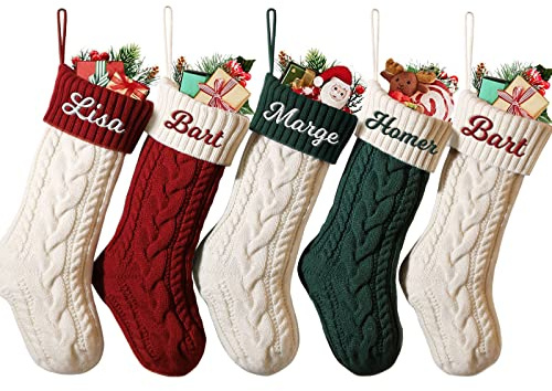 papasgix Christmas Stockings Personalised 18 Large Stocking(Knit A-5 PCs) | Custom Name Knitted Xmas for Kids Family, Stocking for Holiday Family Party Decoration