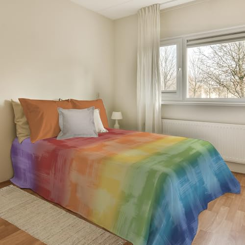 PENSIERI DELICATI Tagesdecke 170 x 280 cm, für Einzelbett, 100% Pique-Baumwolle, ideal als Überwurf für Einzelbett, Regenbogen-Muster, Mehrfarbig, 100% Made in Italy