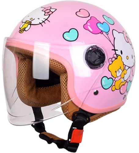 Motorradhelm Kinder Mädchen Junge, Kinder Rollerhelm Mofahelm Fahrradhelm, Kid Jethelm Mit Visier, Schnellverschluss Pink