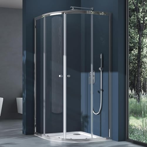 doporro Cabine de Douche Montage Réversible avec Portes Coulissantes Pare-Douche en Quart de Cercle 90x90x190 cm Verre Transparent Ravenna32K