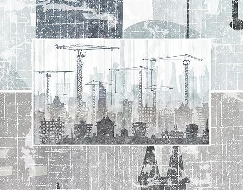 Papier Peint Intissé Chantier De Construction Urbain Poster Tableaux Muraux Tapisserie Photo Trompe L'Oeil Salon Chambre Art Mural 350Cm(L) X256Cm(H)