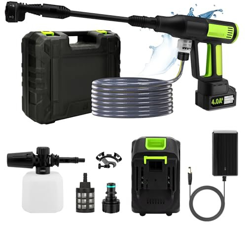 Idropulitrice Senza Fili 1000PSI Senza Spazzole con Caricatore Ugello 6 in 1 Tubo Addensato da 5 M Display a LED a 4 velocità (GREEN)