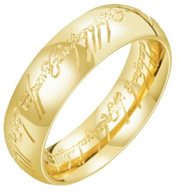 Anillo de titanio de acero 3D tallado de «El Señor de los Anillos», chapado en oro de 24 quilates, acero inoxidable chapado en oro de 24 quilates para hombre, anillo de acero inoxidable para hombre