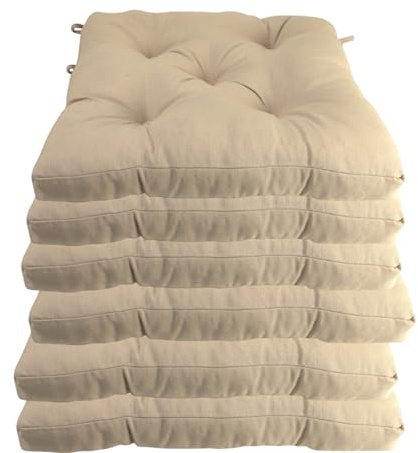 VACAVACA Cojines para Silla de Comedor, 40 * 40cm, Acolchados con Relleno de Fibra, 6-7 cm de Grosor, Fabricados en España (Beige, Pack 6)
