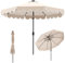 TANGZON 3m Lighted Garden Parasol, Solar Offset Umbrella with 24 LED Lights, Crank Handle, Tilt Adjustment, 8 Ribs, Vented Top & Ruffles, Outdoor Market Umbrella Sun Shade Canopy (Beige)