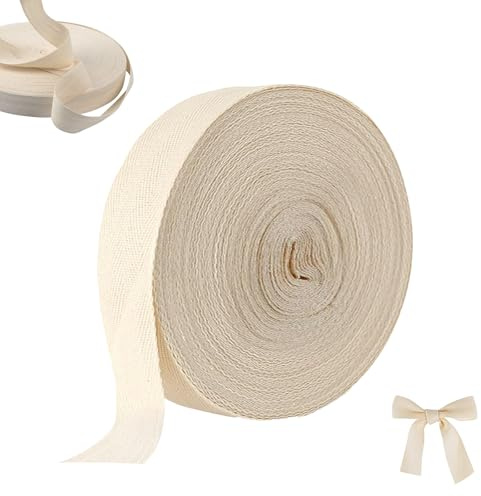 VIQIHEOE bomullsband snedband, 3,5 cm x 50 m fiskbensmönster bomull vävning, bomullssömband kantband, falsat band vävning, för pyssel av sypaddlar och bomullsmatta (beige)