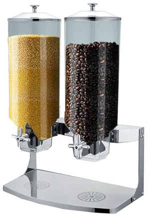 OIFJROIW Dispensador De Alimentos Secos(por Lata 7L), Recipientes De Almacenamiento De Cereales con Barril De PC Y Base De Acero Inoxidable para Cocina En Casa, Plateado(Dual Head)