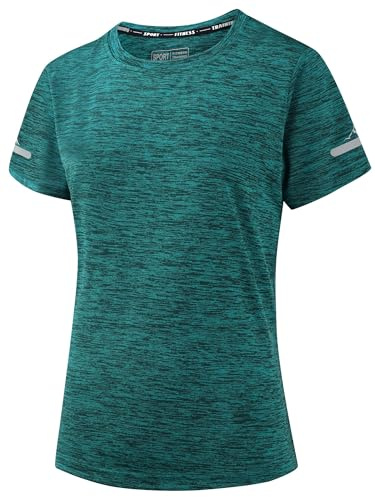 Peakwell Women's Activewear Tee-Shirts Lightweight Shorts Sleeve Gym Sport Tops with Reflective Stripes (Emerald Green, S)