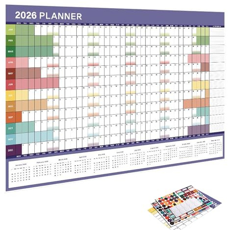 Kalender 2026, väggkalender – XXL, väggkalender 12 månader, storlek (74,2 x 52,5 cm), för elever och lärare, födelsedagskalender, kontor, skola, undervisning, arbetsrum, barn, skrivbord (regnbåge