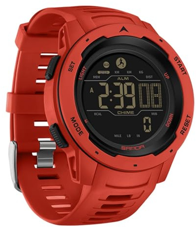 GBB Mens Digital Watch Minimalist Sports Digital Watches with LED Back Light/Alarm/Date/Stopwatch 5ATM Waterproof Watch for Men (Red)