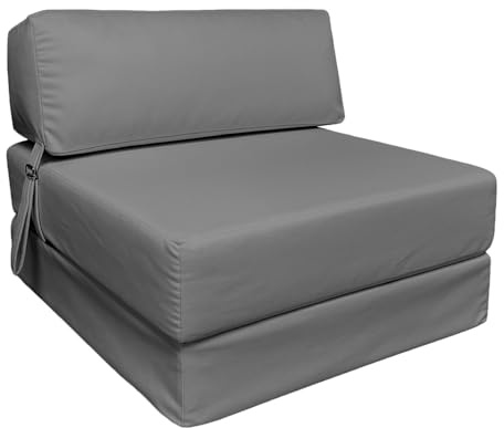 Sapphire Collection Z bed Cube Foldable Futon Mattress with Back Support, Waterproof Chair & Sleepover Bed for Indoor & Outdoor, Soft & Comfy Plain Futon Set (Grey, 165cmX58.5cmX14cm)