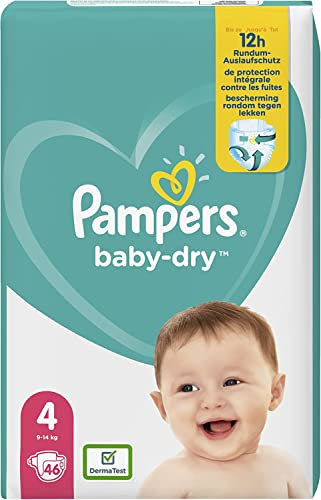 Pampers Baby-Dry Windeln, Größe 4, für 9-14 kg, bis zu 12 Stunden Schutz, 46 Einheiten