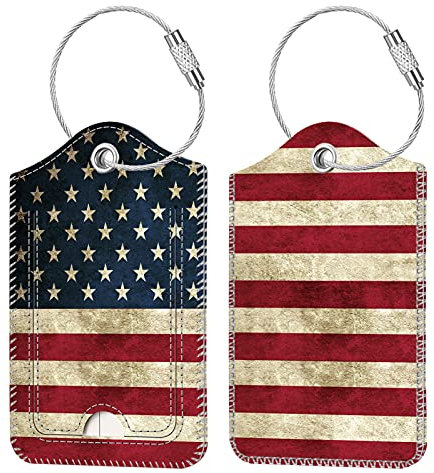 Fintie Luggage Tags, Privacy Cover ID Label with Stainless Steel Loop and Address Card for Travel Bag Suitcase, Us-Flag (2 Piece)