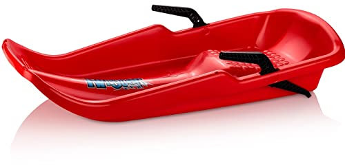 Plastkon Bob Schlitten für Kinder - Rodel mit Zugseil und Bremsen - Kinderschlitten Rodelschlitten Schneegleiter Schneebob aus stabilem Kunststoff (Rot), 80 x 33 x 14 cm, mehrfarbig