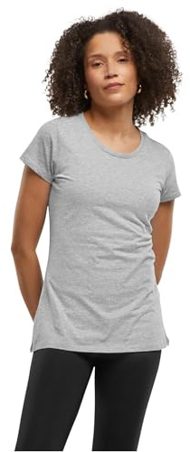 Build Your Brand Damen Basic Tee – Figurbetontes Baumwoll T-Shirt mit Rundhalsausschnitt & kurzen Ärmeln, ideal für Alltag, Freizeit & Veredelung,Heather Grey,S