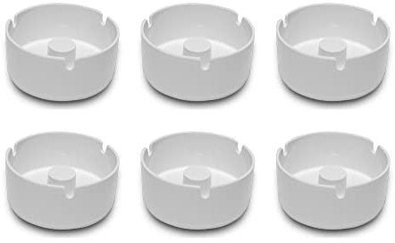 Garnet, Posacenere Luna, 6 PEZZI in plastica (melamina) resistente ad alte temperature, antiurto, Made in Italy 100%, Diametro 10 cm, Bianco, 806812138357