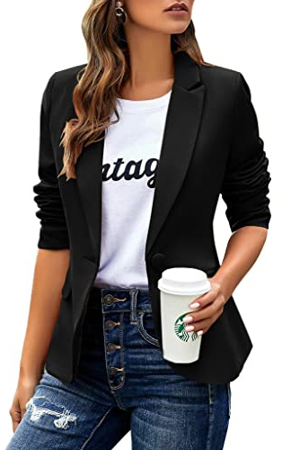Womens Casual Blazer Long Sleeve Open Front Relax Fit Office Lightweight Cardigan Jacket Blazers Coats Black