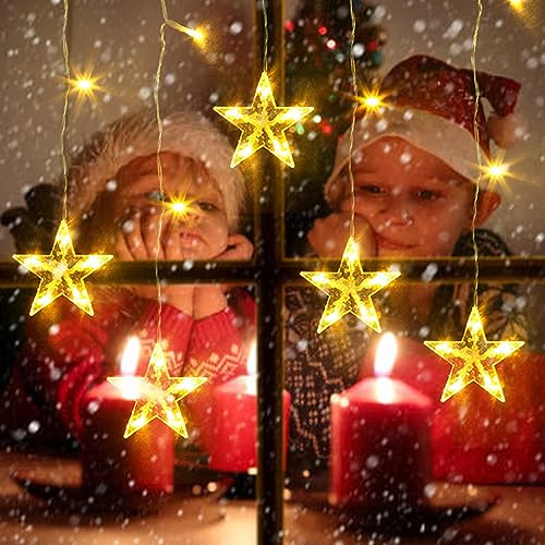 ELKTRY Christmas Star Window Lights Battery Powered, 5 Stars 36 LEDs Window Hanging Lights Xmas Decorations, 8 Flash Modes with Timer, IP44 Waterproof for Indoor Outdoor Home Bedroom Party