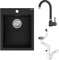 GRANMASTER Ivo Granitspüle 1 Becken mit Armatur und Siphon - Spülbecken Arbeitsplatte Küche Waschbecken mit Granit Schwarz Wasserhahn - 40 x 50 x 19,2 cm Spüle ohne Abtropffläche in Schwarz Metallic