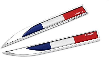 PTDecals 1 paire de stickers drapeau français FR métal emblème autocollant 14,7 cm x 2 cm graphique autocollant insigne pour véhicule moteur voiture garde-boue côté coffre bateau hayon protection