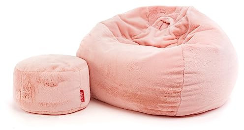 Ecopuf Yeti | Sitzsack mit abnehmbarem Bezug XL | Sitzsack aus weichem Kunstfell | Sitzsack komplett mit Fußstütze und praktischem Griff | Sitzsack Relaxsessel 100 x 50 cm