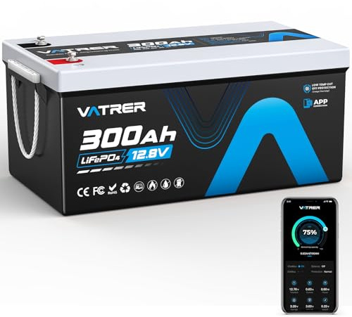 VATRER POWER LiFePO4 12V 300AH Bluetooth Lithium Batterie mit 200A BMS 5000 Zyklen Lithium Akku 3840W Abschaltschutz bei Niedriger Temperatur Perfekter für Wohnmobil, Solar & Off-Grid-Anwendungen