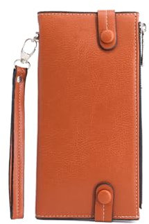 QUEEN HELENA Portafoglio Lungo Sottile con Doppia Cerniera con Porta Carte Donna PF22-4 (Marrone)