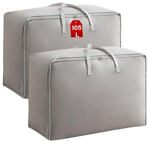 SEPSCO Clothes Storage Bag Large 2Pcs, Duvet Storage Bags King Size With Zips Foldable Thicken Nonwoven Fabric Moving Packing Totes Bag for Comforters Quilt Blankets Bedding Cushion Travel (Grey)
