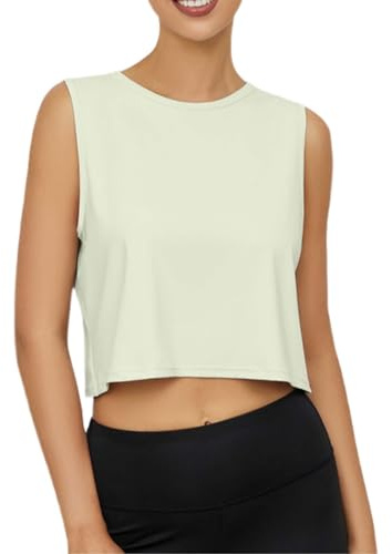 FMLQYZ Camiseta Deporte Mujer Crop Top Tirantes Gym Top Deportivo Yoga Camisas sin Mangas para Cinta de Correr para Damas Verde M