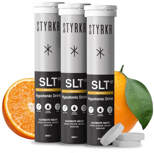 Electrolytes Tablets by Styrkr - Citrus - 3X Pack of 12 Hydration Tablets - 1000mg per Serving - 2X Higher Salts - Used by Endurance Athletes - Advanced Quad-Blend Formulation - SLT07 12x per Tube